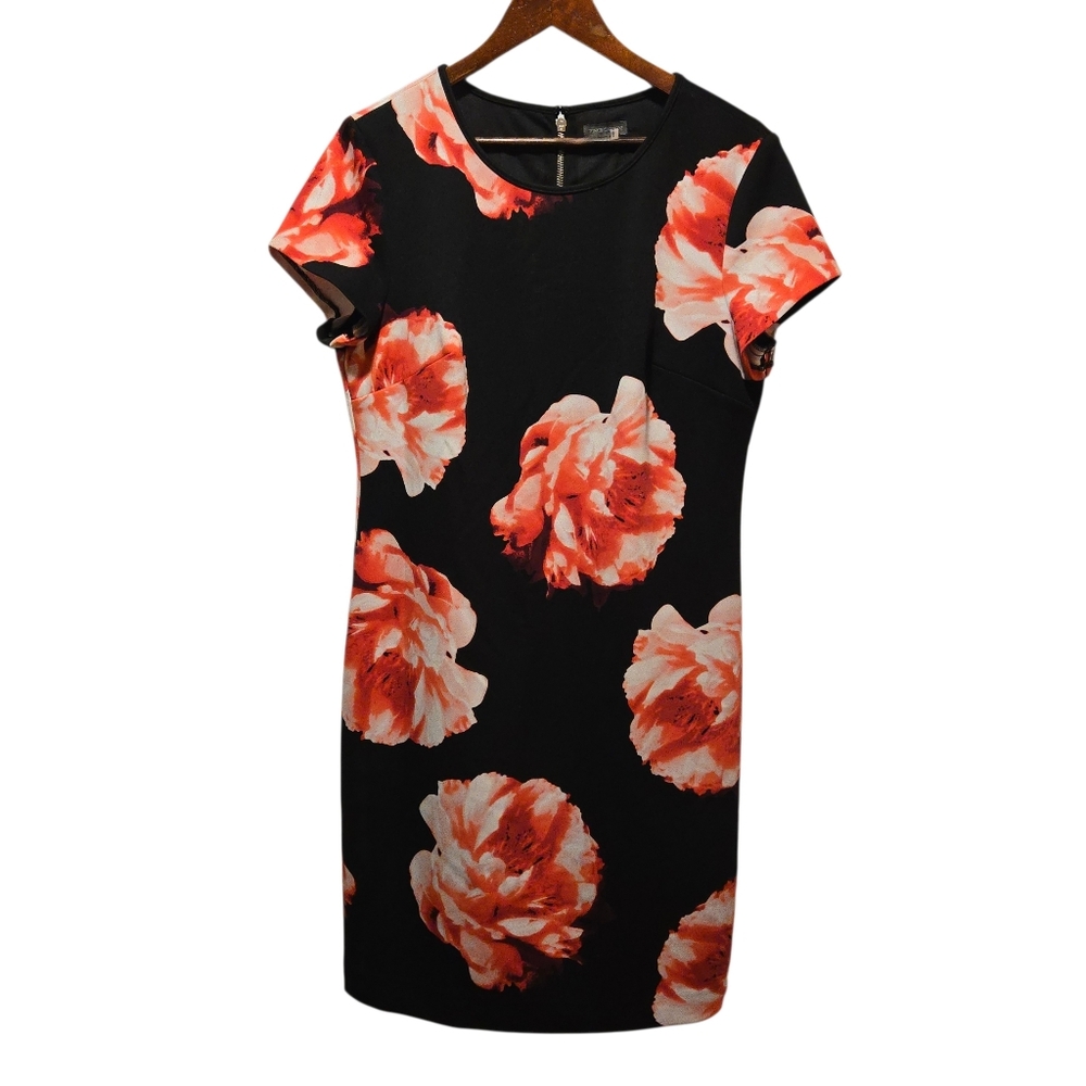 Vince Camuto Black Graphic Floral Dress with Gold Zipper Size 12